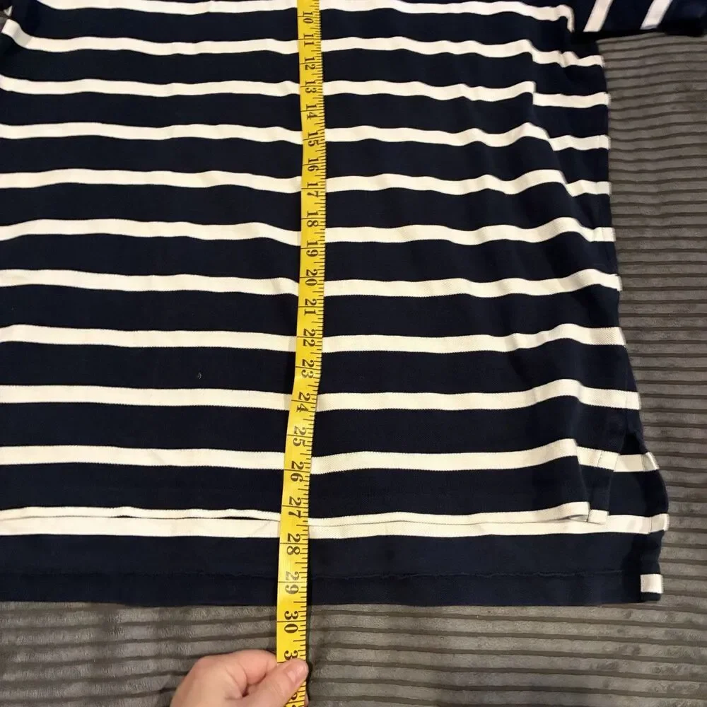 Vintage Polo Ralph Lauren Navy Blue Stripe Short Sleeve Polo Mens Size Large